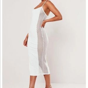 White Cami Fishnet Side Bodycon Midi Dress